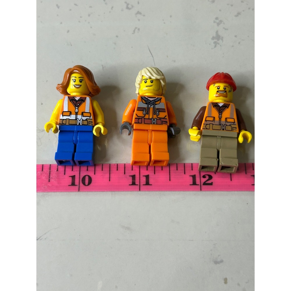 Lego City Construction Worker Minifigure Lot 3 Figures Orange Vests Hard Hat‎